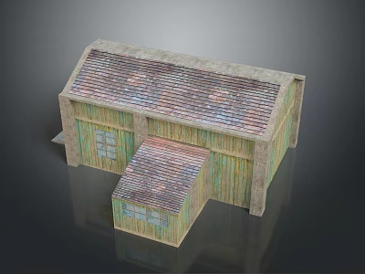 Traditional Building With Sloped Tile Roof Wooden Walls Windows And Small Attached Structure 3d model