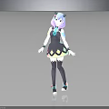 Purple Haired Anime Character With Cat Ear Creature Black Dress Blue Gem And Colorful Sneakers