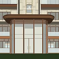 Modern Multi Story Building Storefront Entrance With Metal Frame Glass Doors Balcony Design