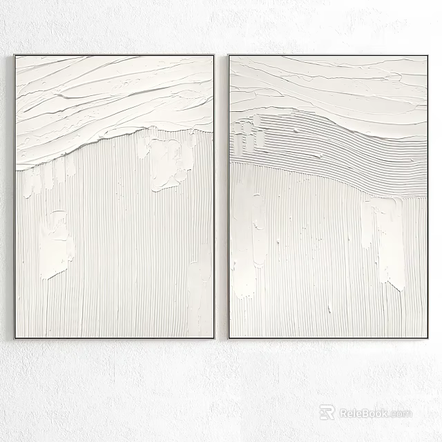 Abstract Textured Canvas Paintings In White Gray Tones For Modern Wall Decor 3d model 