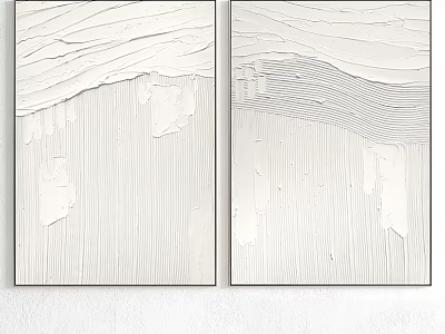 Abstract Textured Canvas Paintings In White Gray Tones For Modern Wall Decor 3d model