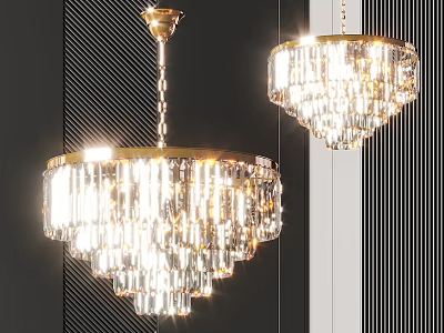 Modern Crystal Chandeliers With Golden Frame And Transparent Illuminated Design 3d model