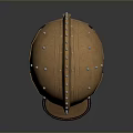 Ancient Bronze Battle Weapon Helmet with Rivets Decorative Lines and Metal Details