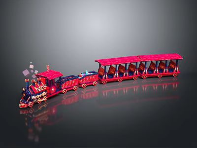 Vibrant Red Toy Train With Decorated Locomotive And Shiny Carriages Design 3d model