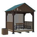 Wooden Landscape Pavilion With Green Roof Table Benches And Wooden Railing