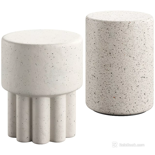 White Speckled Concrete Stools With Cylindrical Top And Multi Pillar Base Design 3d model