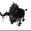 Fantasy Bull Creature With Black Mane Horns Decorative Chains And Spikes