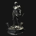 Silver Metallic Sci Fi Humanoid Sculpture Carving With Mechanical Armor And Base 3d model