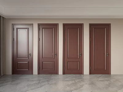 Dark Brown Flush Swing Doors for Modern Interior Four with Gray Marble Floor and Light Walls 3d model