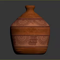 Handcrafted Orange Ceramic Vase With Intricate Red Geometric Patterns And Textured Surface