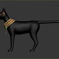 Black Cat With Red Ears Wearing Golden Collar And Decorative Earrings