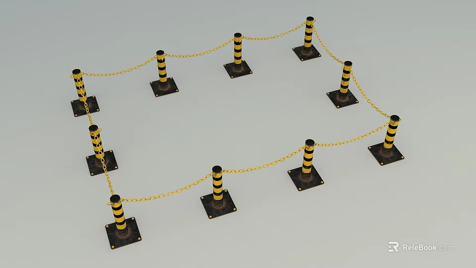 Road Facilities With Yellow Black Bollards Connected By Chains For Traffic Control 3d model