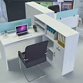 Modern Office Desk Workstation Setup With Multiple Computers Chairs Partition Panels And Filing Cabinets 3d model