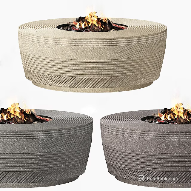 Decorative Round Fire Pits with Textured Surface Different Colors and Burning Flames 3d model