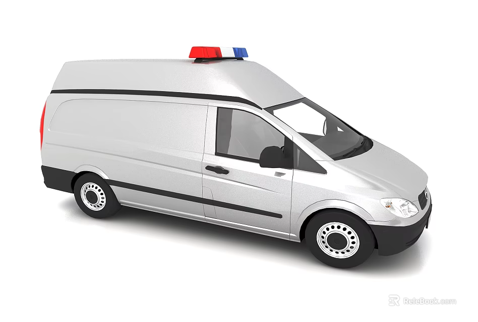 Silver Utility Van With Roof Emergency Red And Blue Sirens For Service 3d model 