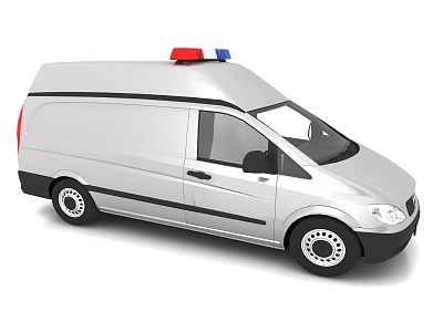 Silver Utility Van With Roof Emergency Red And Blue Sirens For Service 3d model