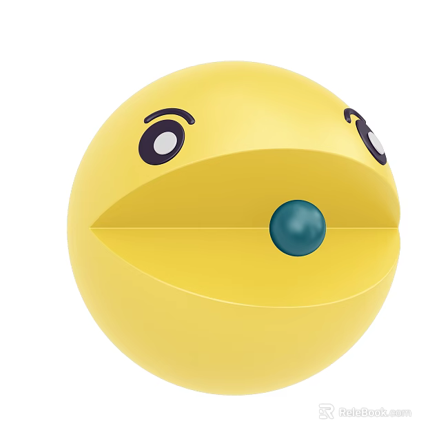 Yellow Spherical Creature Character With Black Eyes Open Mouth And Blue Center Ball 3d model 