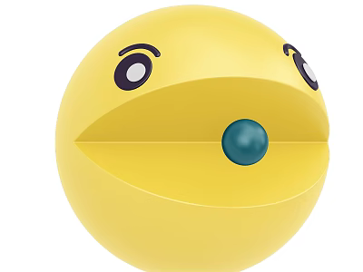 Yellow Spherical Creature Character With Black Eyes Open Mouth And Blue Center Ball 3d model
