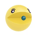 Yellow Spherical Creature Character With Black Eyes Open Mouth And Blue Center Ball
