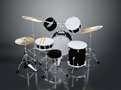 Professional Drum Set Equipment with Drums Cymbals Drumsticks and Stands 3d model