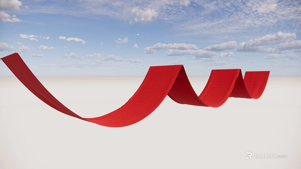 Red Wavy Ceiling Drapery Design Against Blue Sky With White Clouds 3d model