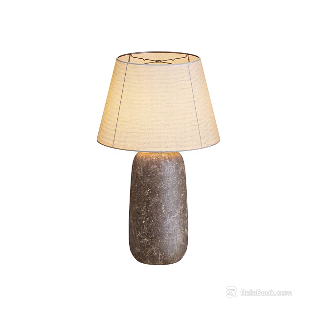 Beige Fabric Lampshade with Stitched Design Dark Gray Textured Base Table Lamp 3d model 