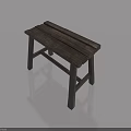 Black Wooden Bench With Slatted Surface And Light Blue Reflective Background 3d model