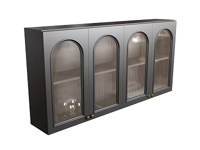 Modern Black Sideboard Featuring Glass Doors And Metal Accents For Dining Area 3d model