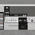 Modern Kitchen Interior Design With Gray Cabinets Glass Door Wine Cooler And Appliances