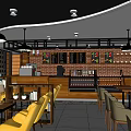 Cozy Cafe Interior With Yellow Armchairs Wooden Bookshelves And Pendant Lights