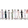 Group of Women Wearing Traditional Qipao Dresses in Various Styles and Colors