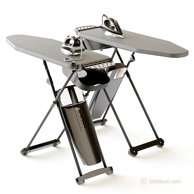 Modern Foldable Ironing Boards With Electric Irons And Storage Pockets 3d model