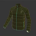Green Padded Jacket With Stand Up Collar Zipper And Sleeve Logo