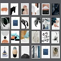 Various Styles Decorative Wall Art Abstract Nature Animal Prints In White Frames Grid Arrangement
