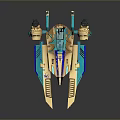 Futuristic Blue And Gold Spaceship With Sleek Aerodynamic Wings And Engines