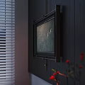 Black Wall Decor With Hanging Painting Two Birds Dark Frame And Red Berry Branch