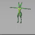 Fantasy Green Horned Creature Character With Muscular Body And Outstretched Arms