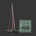 Modern Water Transport Vessel Featuring Red Sail Green Container And Graffiti Art