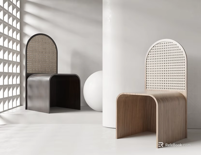 Stylish Modern Single Chair Design With Arched Perforated Backrest And Wooden Frame 3d model 