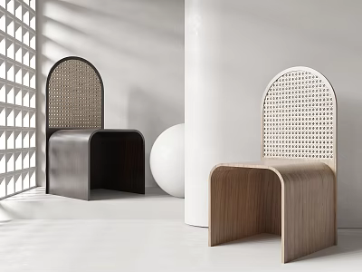 Stylish Modern Single Chair Design With Arched Perforated Backrest And Wooden Frame 3d model