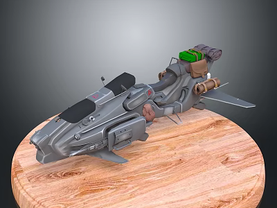 Futuristic Motorcycle 3D Model With Green Component And Mechanical Details On Wooden Base 3d model