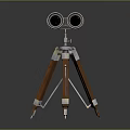 Vintage Orange Binoculars On Silver Tripod For Scenic Landscape Viewing