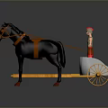 Detailed Ancient Chariot Pulled by Four Black Horses with Standing Charioteer