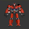 Red Mechanical Robot Character With Black White Armor And Standing Pose
