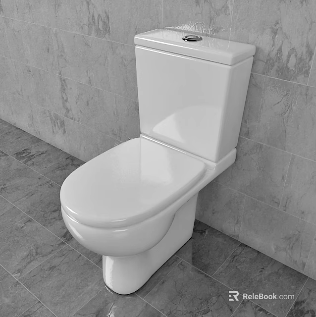 Modern White Toilet in Bathroom With Marble Wall and Floor Tiles 3d model 