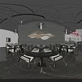 Modern Hotpot Restaurant Interior With Pink Cherry Blossom Decor Wooden Tables And Pendant Lights