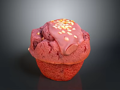 Delicious Red Cupcake With Chocolate Drizzle And Nut Sprinkles On Top 3d model