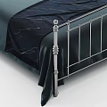 Double Bed With Metal Frame Tall Posts Dark Green Sheets And Decorative Pillows 3d model