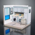 Modern Laundry Room Interior Design With Washing Machines Dryers Cabinets And Sink