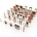 Small Architectural Models Featuring Various Style Houses And Wall Structures In Brown Red